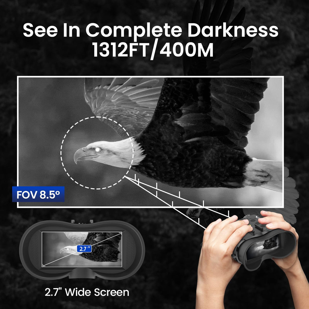 AILNJUC Night Vision Goggles 2.7-inch LCD for crisp dark-area viewing.