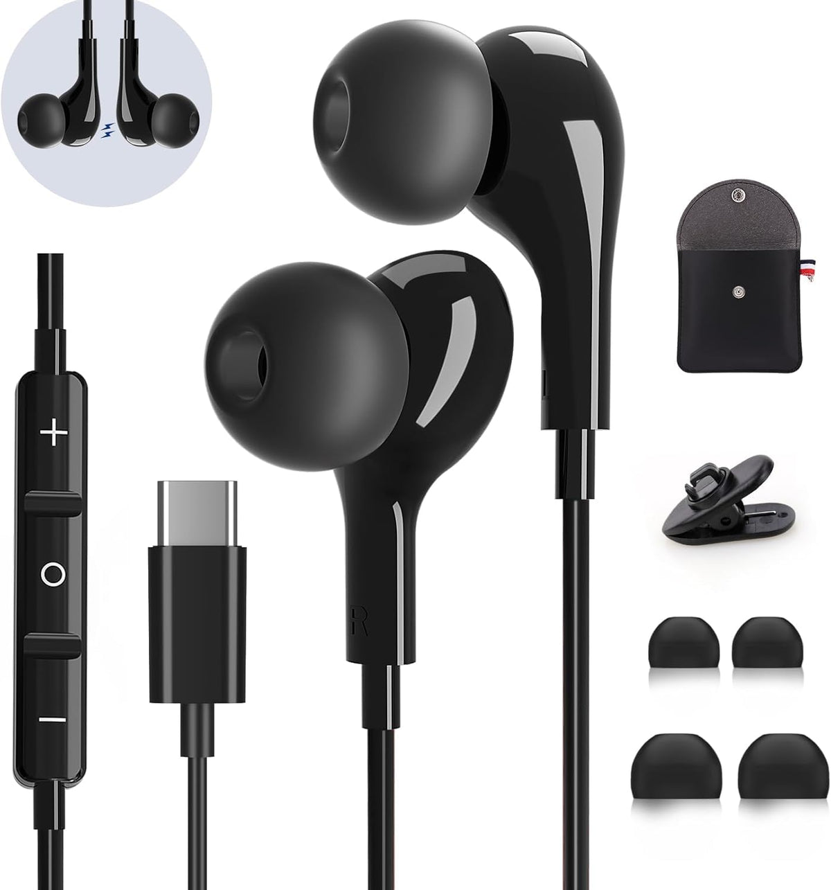 AILZPXX USB-C earbuds with magnetic back for secure, tangle free wear