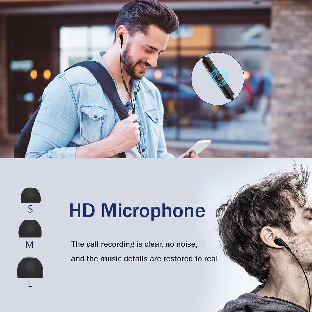 AILZPXX USB-C earbuds three button control for easy playback