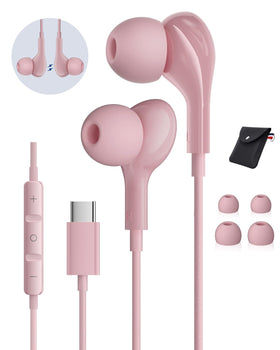 AILZPXX USB C headphones pink front view with magnetic in-ear design for daily use.