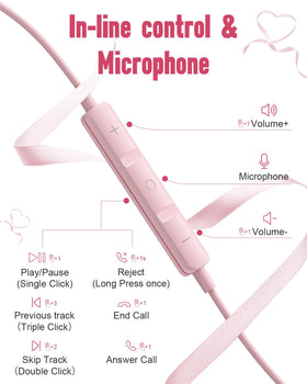 AILZPXX USB C headphones pink side angle shows magnets for neck wear during commutes.