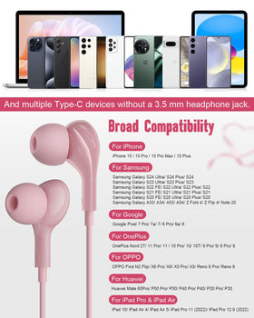 AILZPXX USB C headphones pink neck-wear to prevent tangles during workouts.