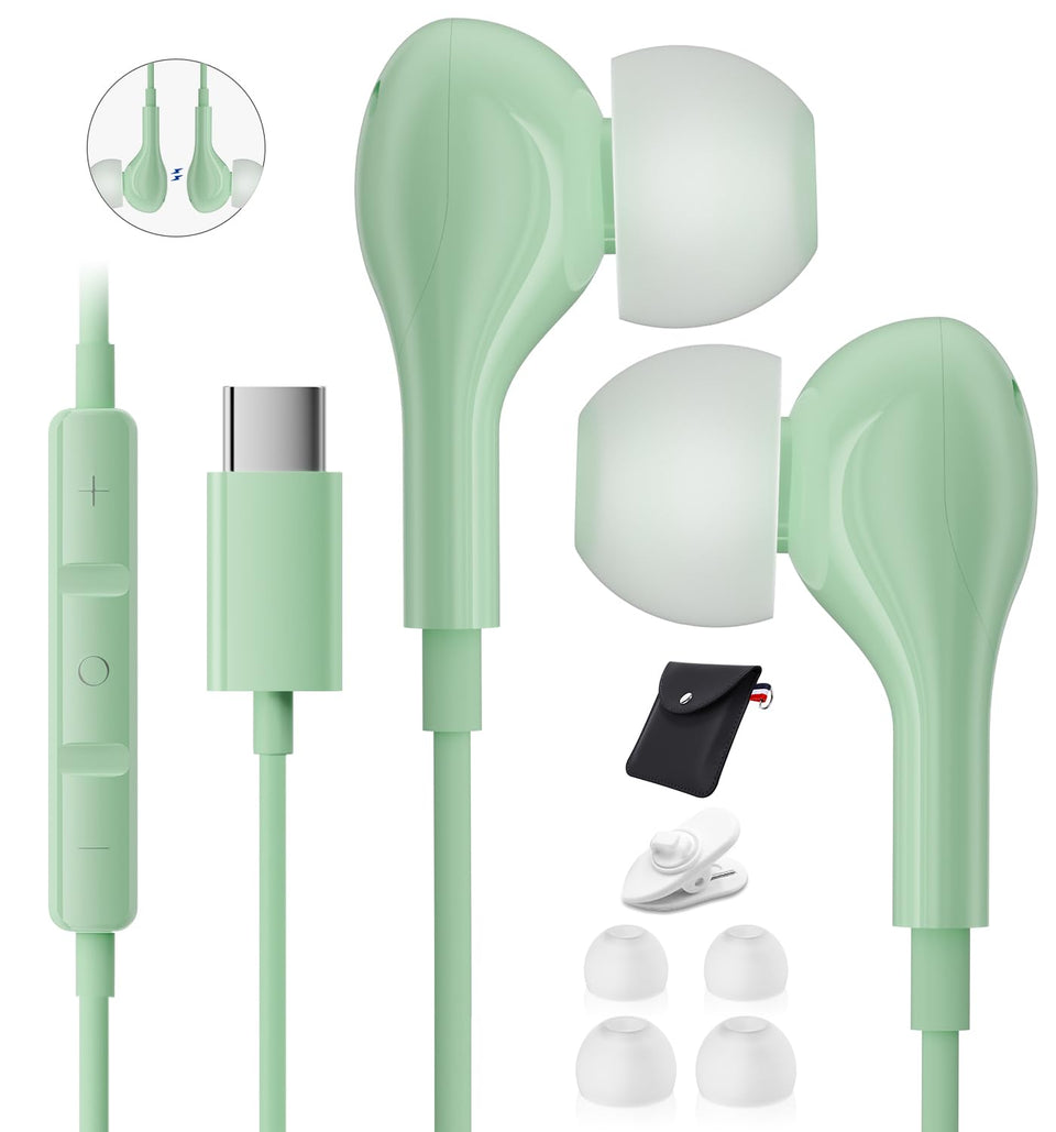 AILZPXX wired USB-C headphones, front view, delivering crisp calls and music