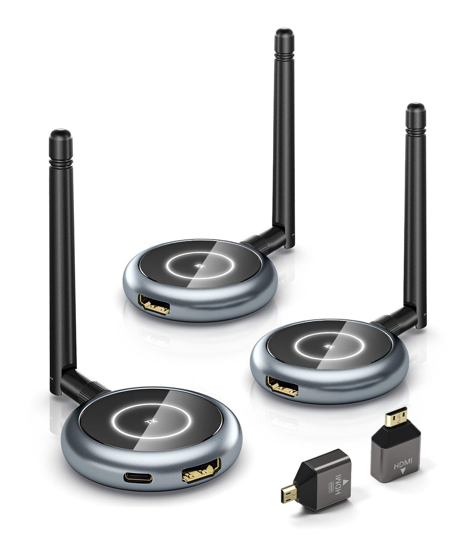 AIMIBO 2026 wireless HDMI transmitter front view for quick plug-and-play setup