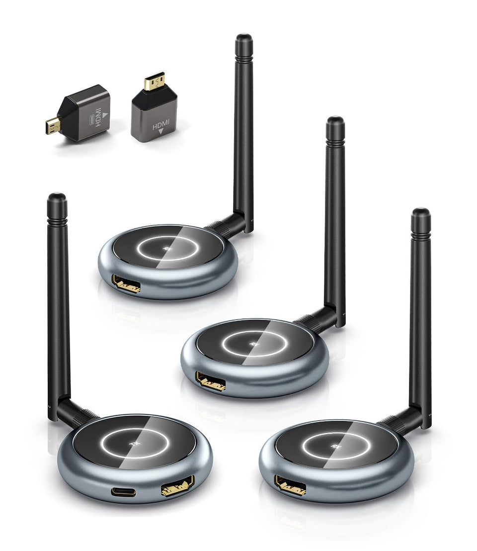 AIMIBO wireless HDMI transmitter front view for easy setup