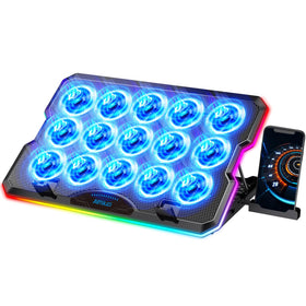 AIMIUZI gaming laptop cooling pad front view with 15 silent fans for quiet cooling