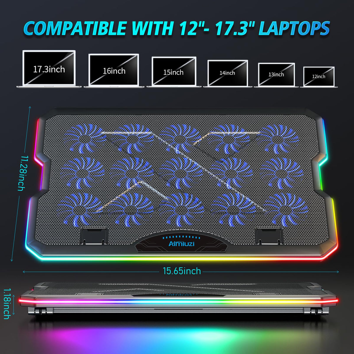 AIMIUZI cooling pad supports laptops up to 17.3 inches