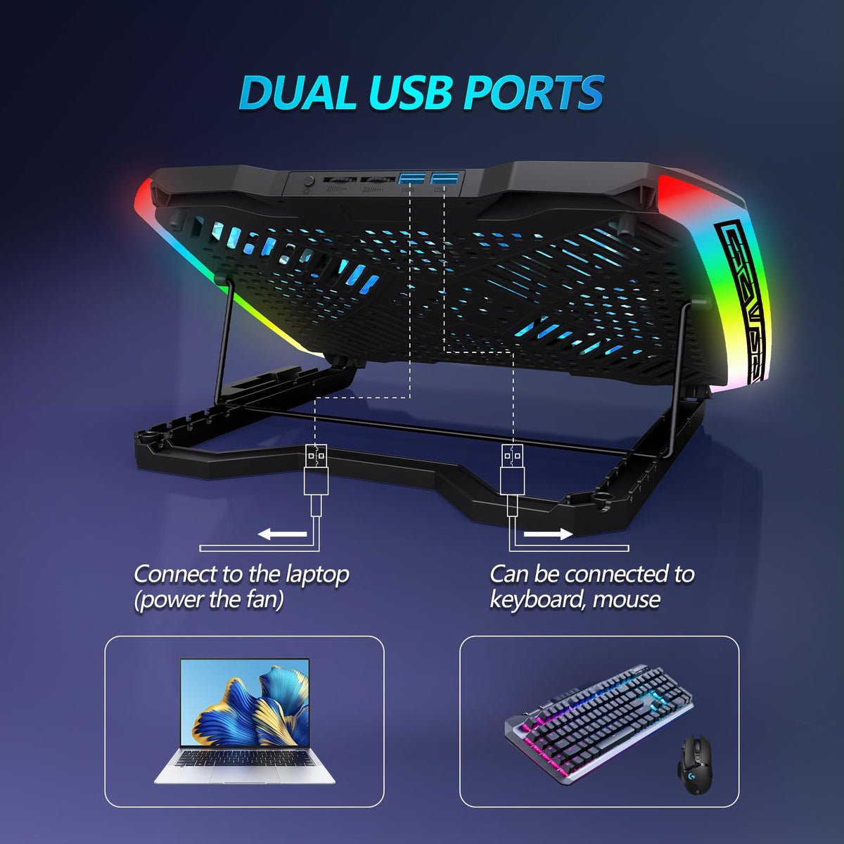 AIMIUZI pad with two USB ports for peripherals while cooling