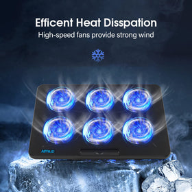 AIMIUZI cooling pad with seven height settings for ergonomic laptop positioning.