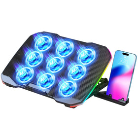 AIMIUZI laptop cooling pad with 9 fans delivering strong airflow for quick heat reduction