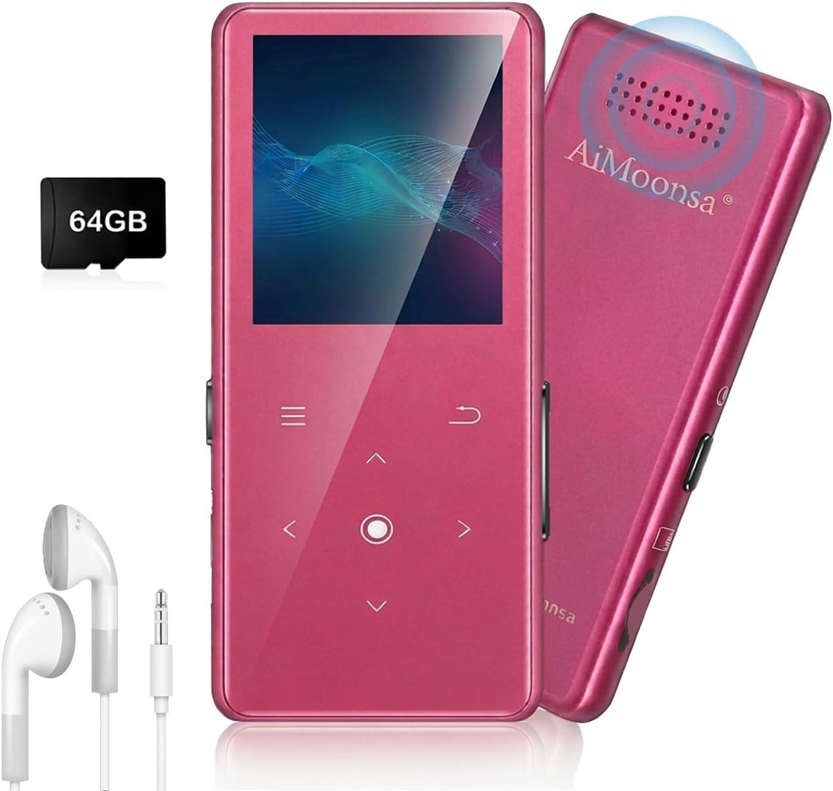 AiMoonsa front view rose red showing screen and control buttons, great portability