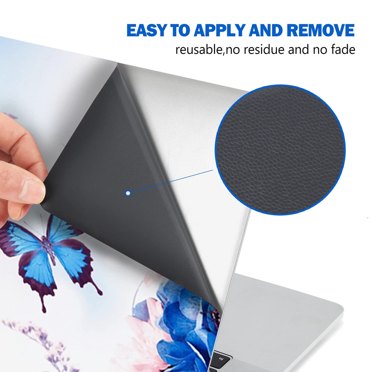 AIMSA butterfly flower adhesion closeup shows easy apply-and-remove