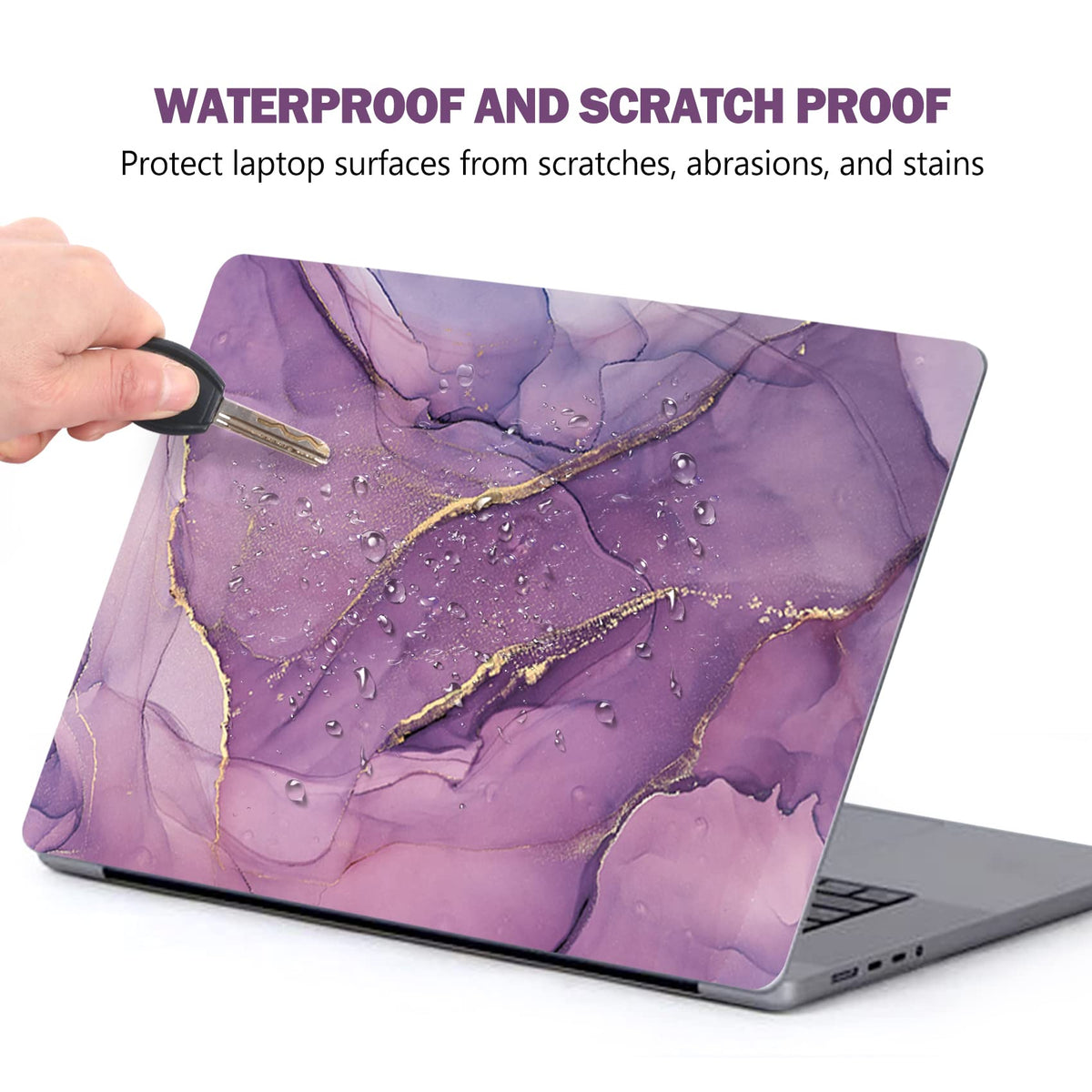 AIMSA purple marble close-up texture highlighting durable, water-resistant vinyl finish