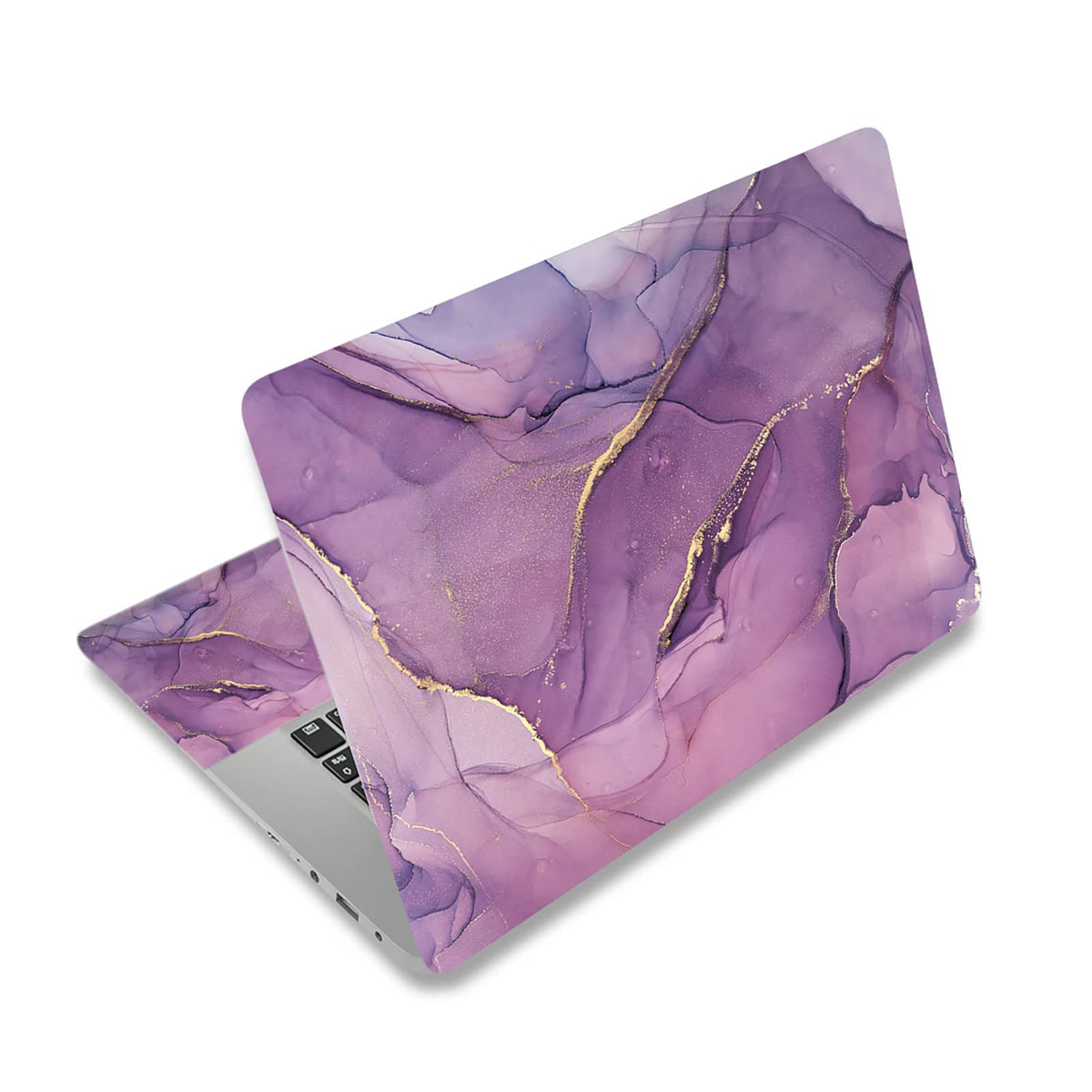 AIMSA purple marble front cover on laptop showing full-sheet coverage and stylish protection
