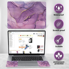 AIMSA purple marble laptop in use on a desk showing decorative look and scratch protection