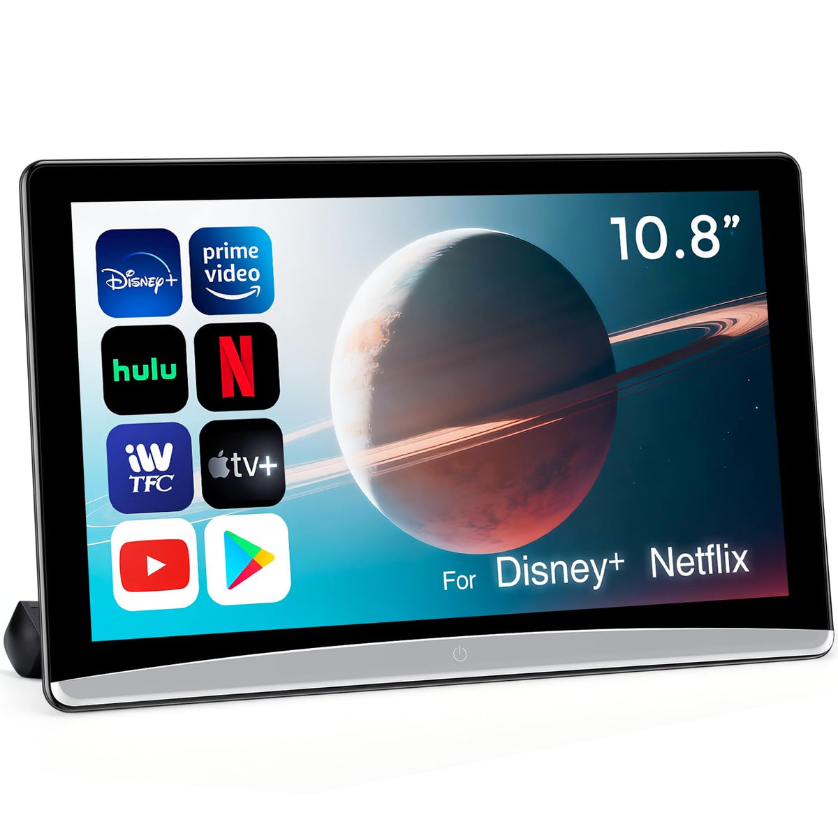 AINAVI 1080p headrest monitor front view for in-car entertainment on long trips.
