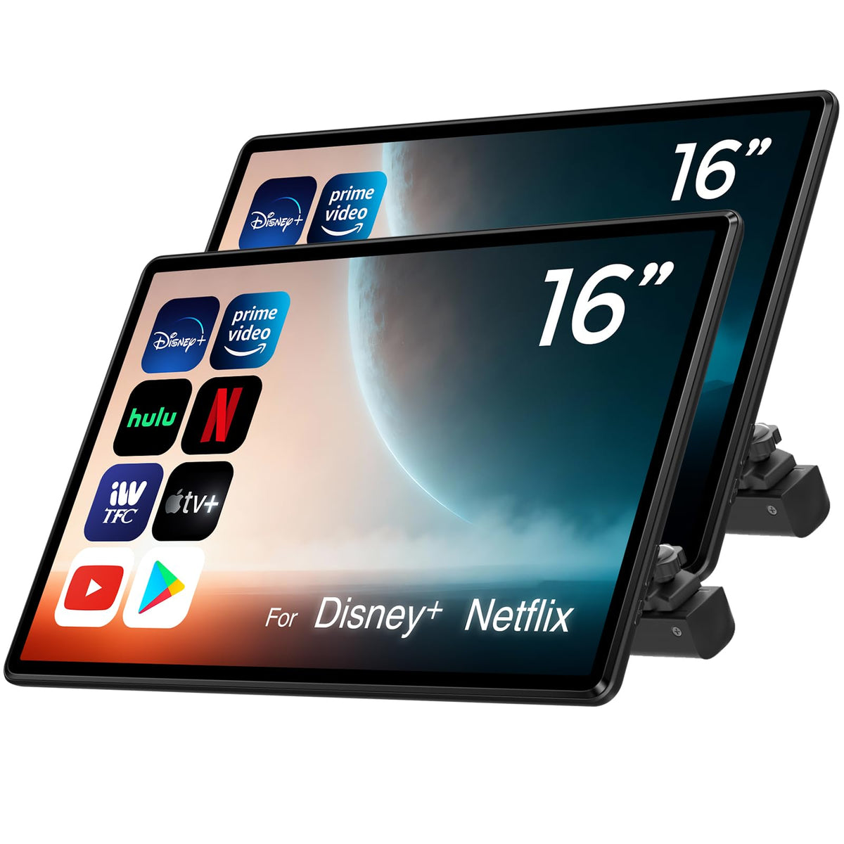 AINAVI 16-inch headrest monitor front view for backseat entertainment with sharp 1920x1200 display