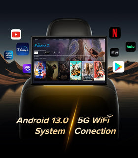 AINAVI headrest monitor side view shows rear passengers a clear, immersive viewing experience