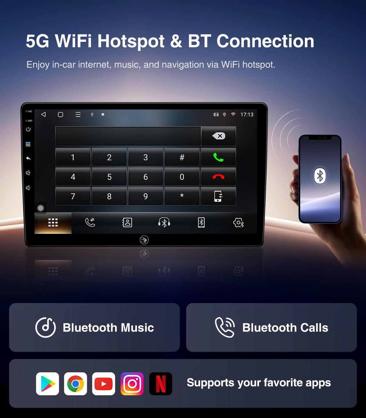 AINAVI Android 13 OS with 2G RAM and 64G storage for multitasking