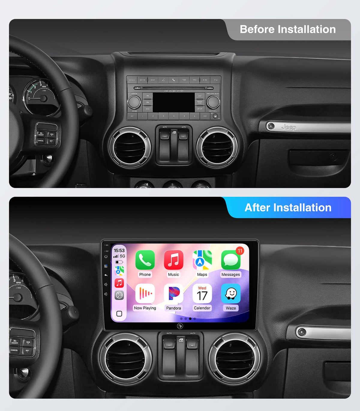 AINAVI CarPlay and Android Auto integration enabling seamless smartphone mirroring