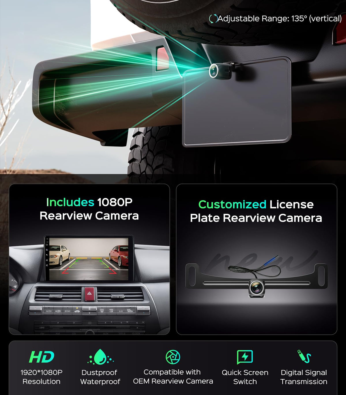 AINAVI IP69 waterproof backup camera for all-weather use