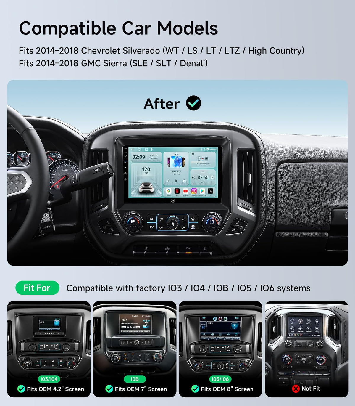 AINAVIGO 10.2-inch touchscreen display for clear on‑screen controls in Silverado
