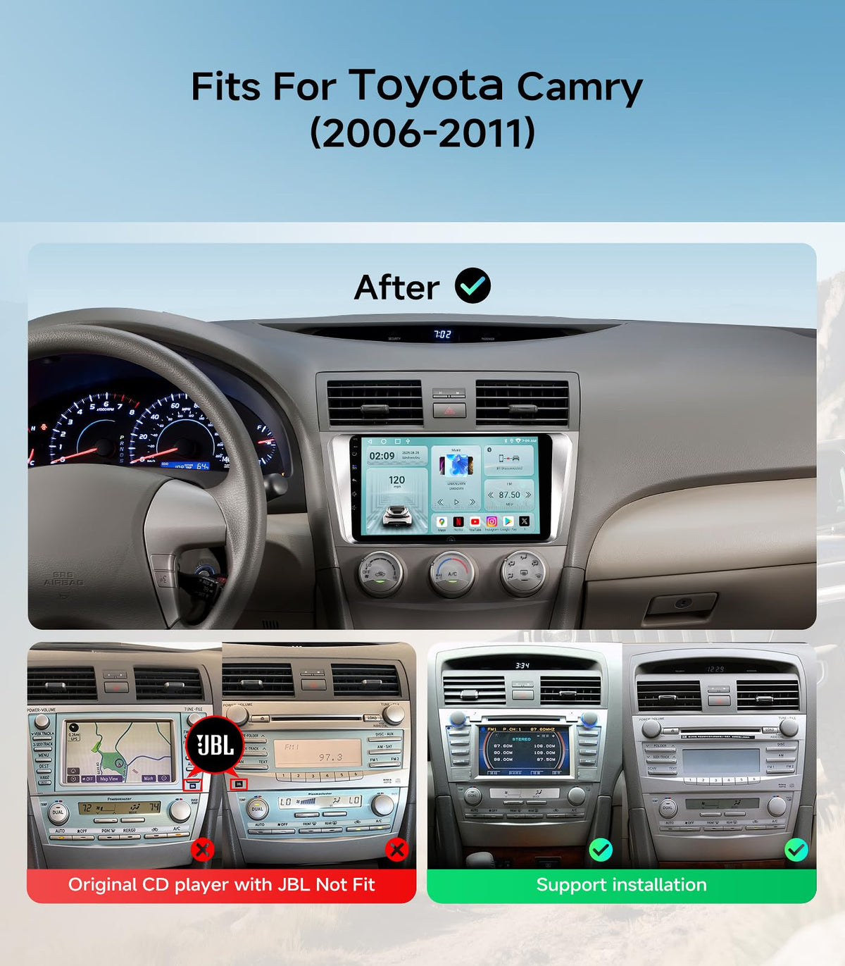 AINAVIGO Camry wireless CarPlay Android Auto for seamless phone integration