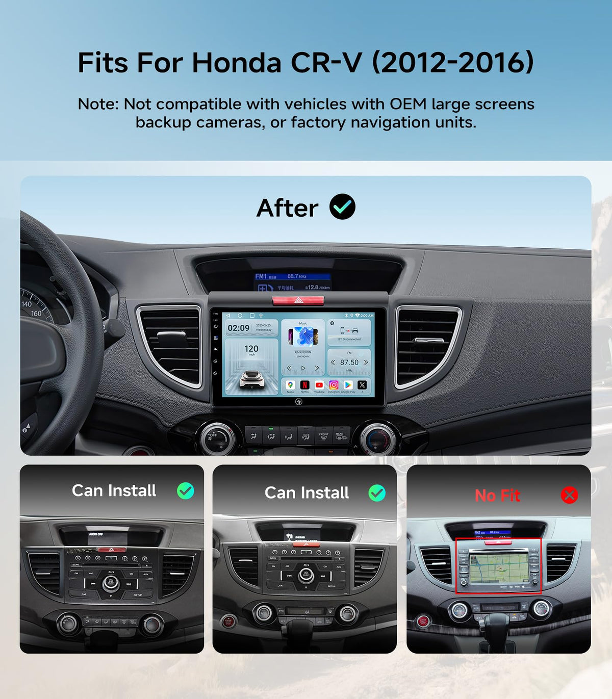 AINAVIGO CR-V dashboard integration with factory look enables seamless installation.