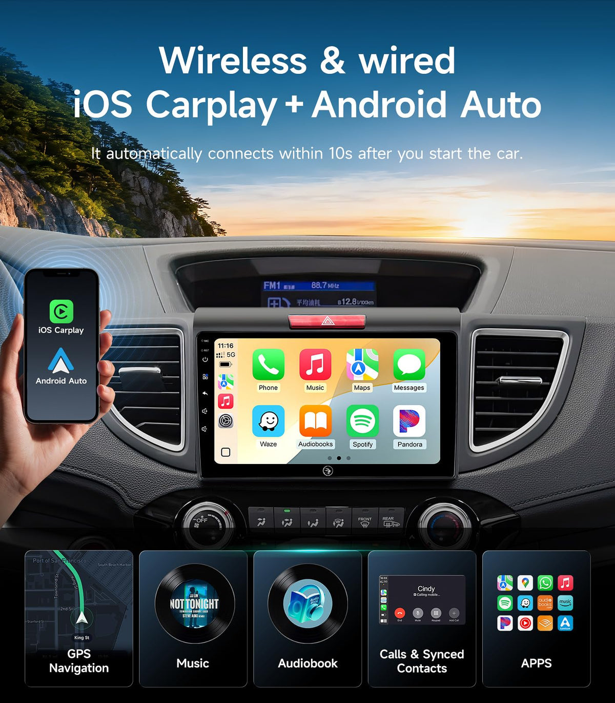 AINAVIGO 9-inch CarPlay wireless demo delivers safer navigation from the dash.