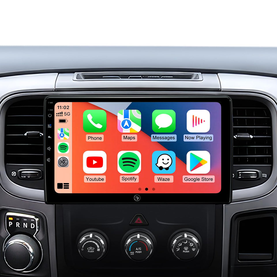 AINAVIGO Dodge Ram 102 display showing crisp navigation and media