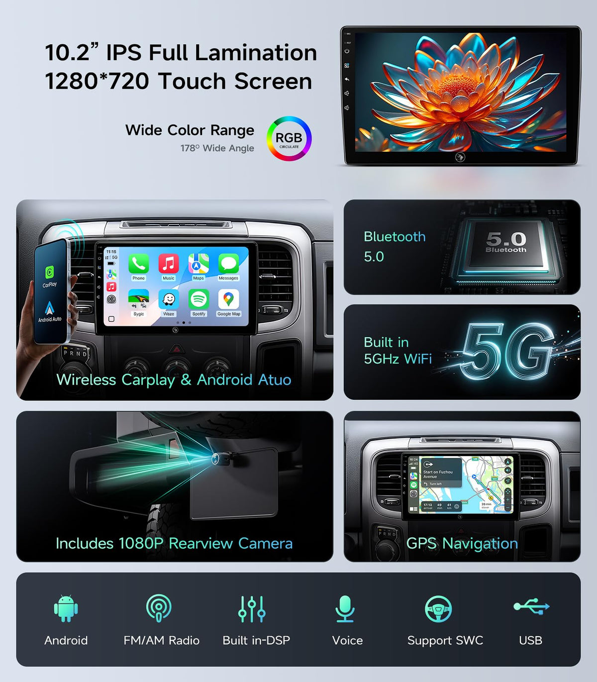 AINAVIGO Dodge Ram Bluetooth 5.0 for hands-free calls