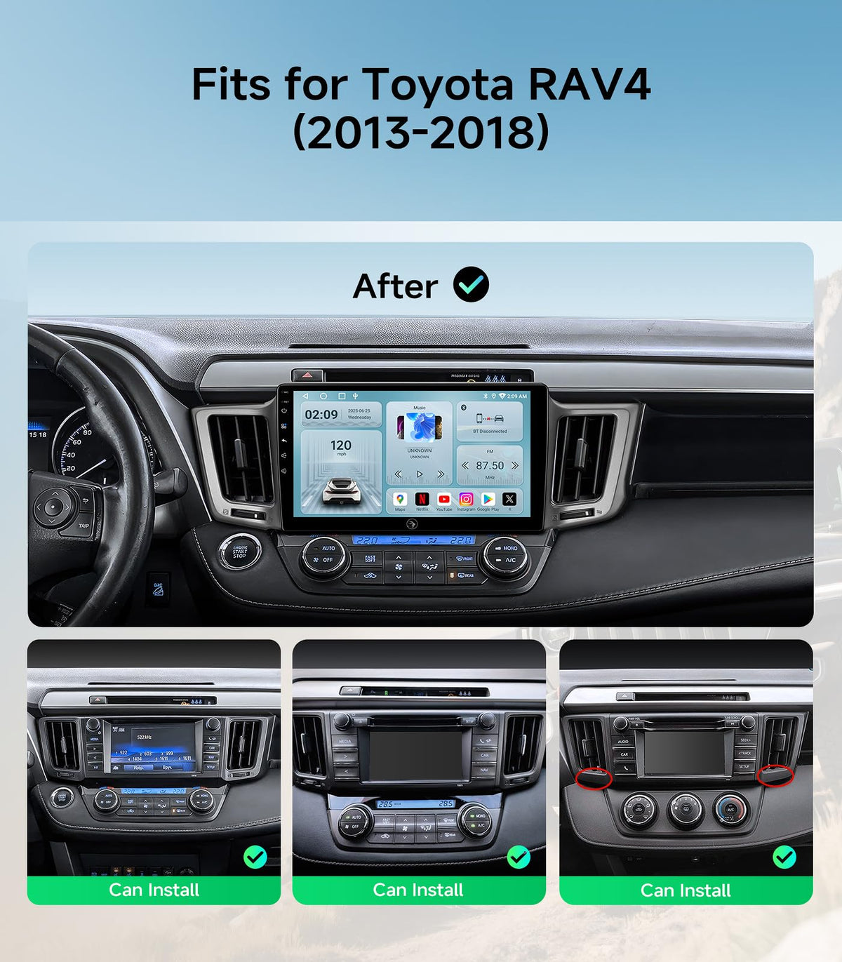 AINAVIGO Rav4 2013-2018 wireless CarPlay Android Auto setup improves on road connectivity