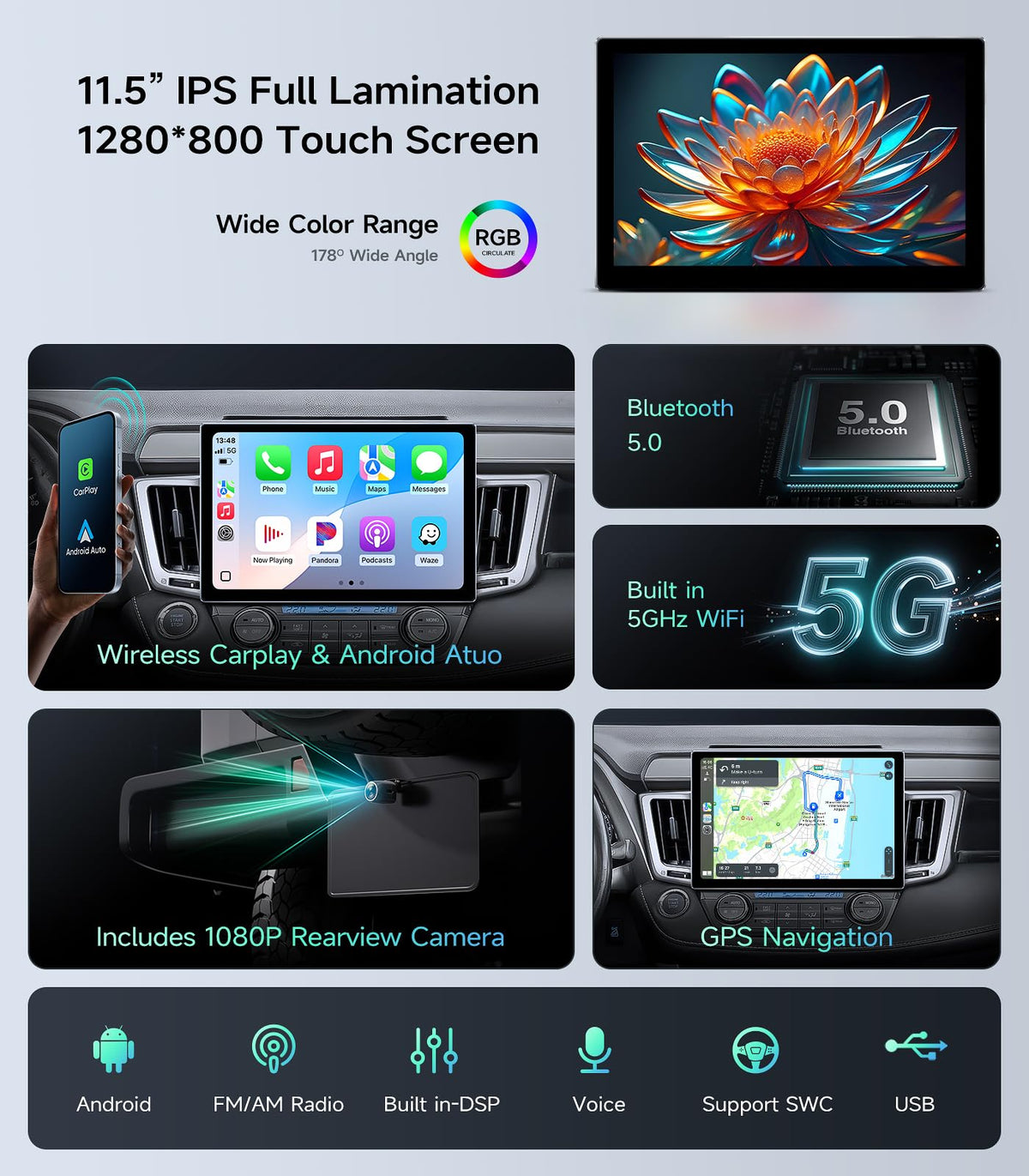 AINAVIGO Rav4 Bluetooth for music streaming and hands-free calls on the road.