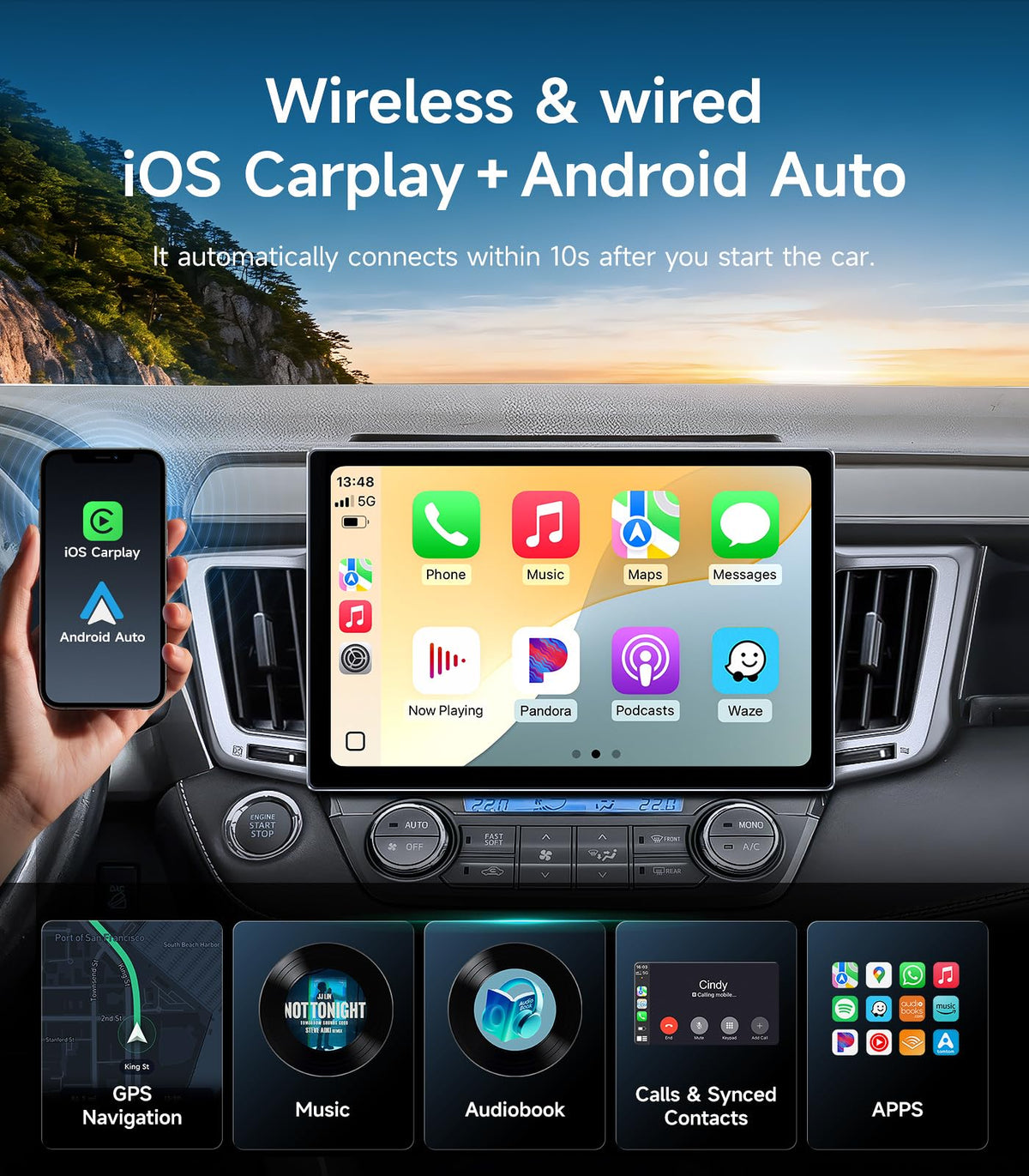 AINAVIGO Rav4 GPS navigation map screen with offline routes for reliable guidance.