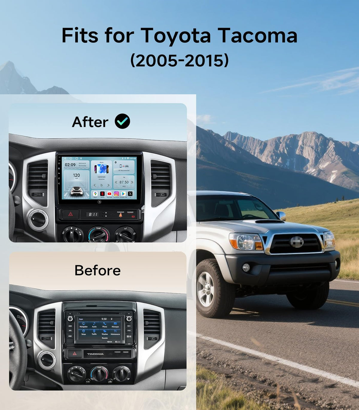 AINAVIGO Tacoma wireless CarPlay and Android Auto for hands-free navigation