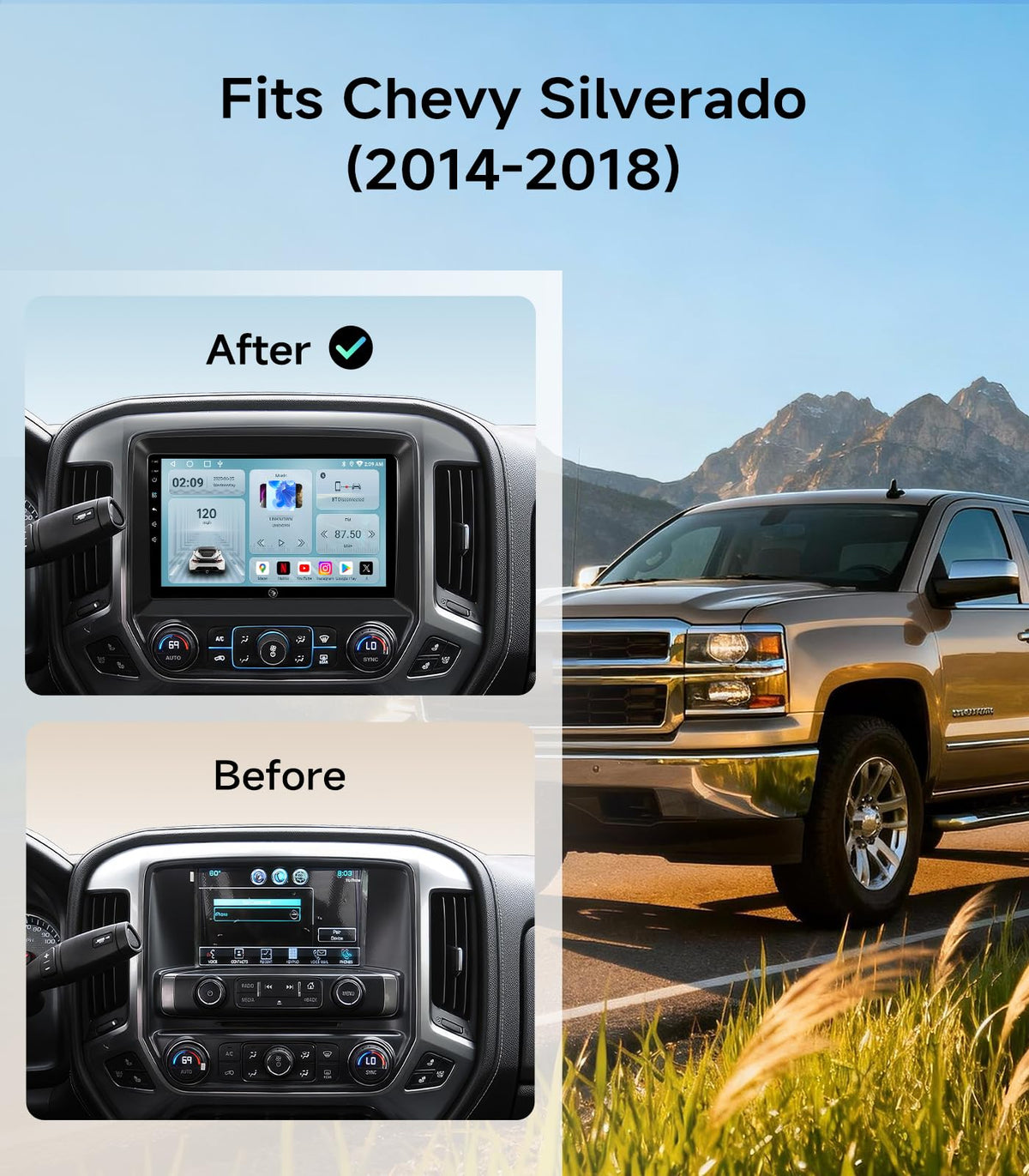 AINAVIGO wireless CarPlay and Android Auto interface on the dash for convenient access.