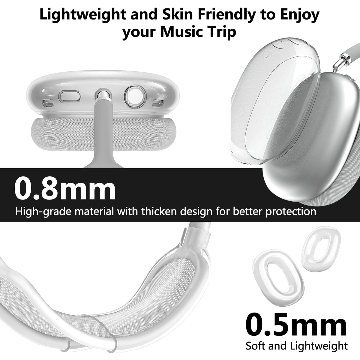Aircawin AirPods Max transparent design highlights original color while keeping neat