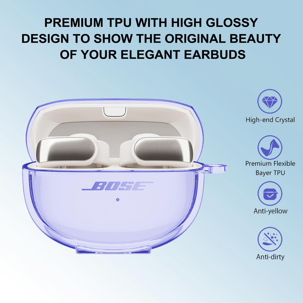 Aircawin anti-scratch case guarding Bose Open Earbuds against drops and dust.