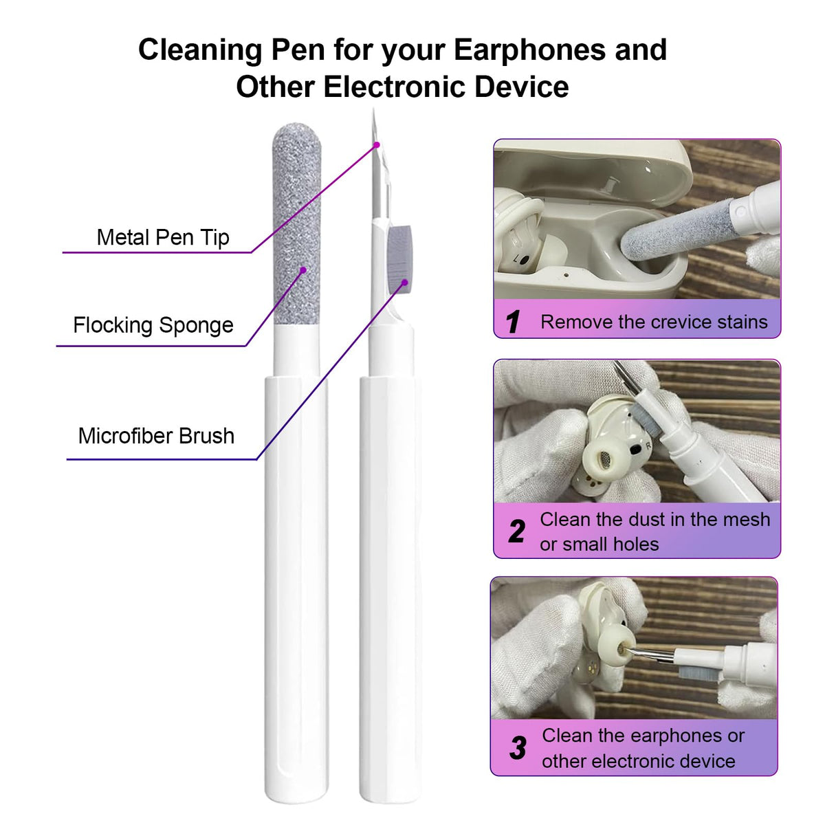 Aircawin Bose Earbuds cleaning pen and carabiner set with glitter case.