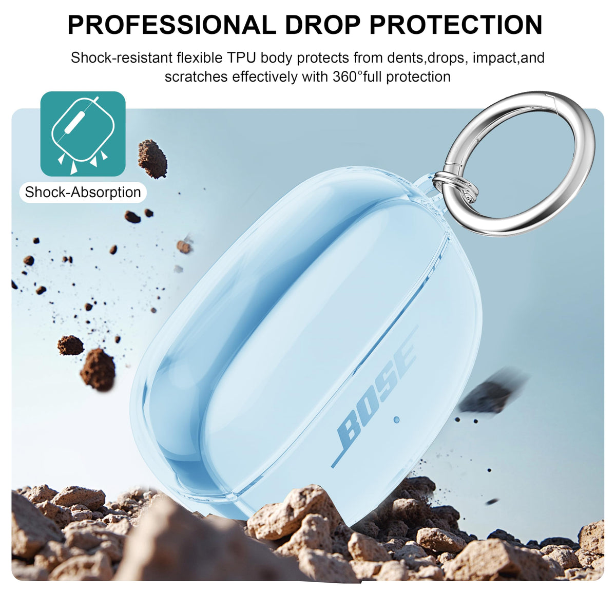 Crystal-clear TPU detail of Aircawin case for Bose Ultra Open Earbuds with clean look