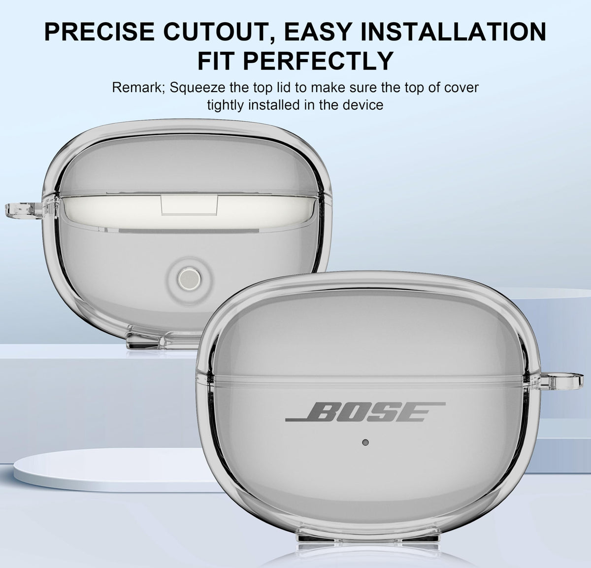 Aircawin Bose Ultra Open Earbuds case clear side view highlighting slim profile