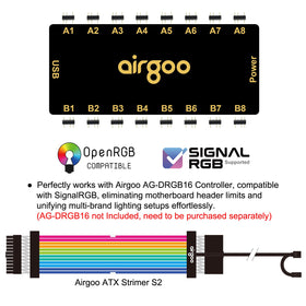 Airgoo AG-DRGB16 compatibility enables multi-brand ARGB lighting without motherboard limits.