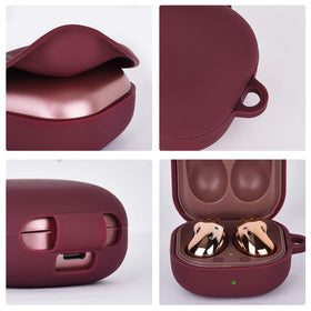 AIRSPO Galaxy Buds burgundy case back view with fingerprint-resistant finish.
