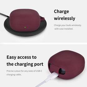 AIRSPO Galaxy Buds burgundy case close-up finish with oil-spray texture.