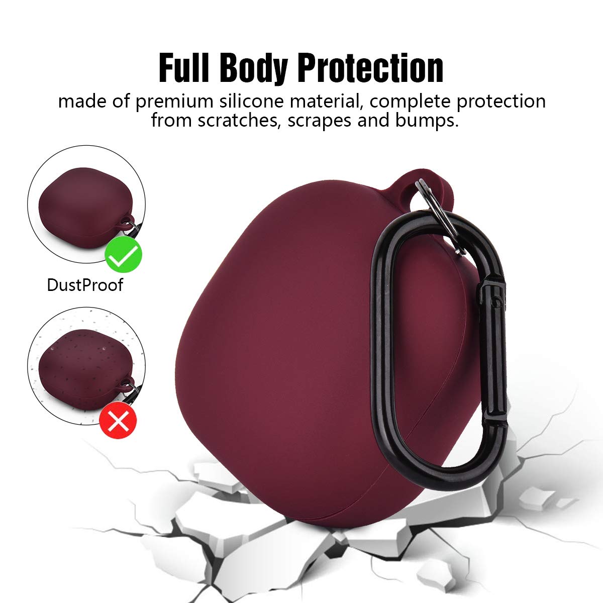 AIRSPO Galaxy Buds burgundy case in packaging showing complete 4‑in‑1 kit.