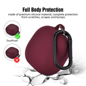 AIRSPO Galaxy Buds burgundy case in packaging showing complete 4‑in‑1 kit.
