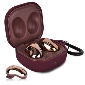AIRSPO Galaxy Buds burgundy case with carabiner for easy travel.