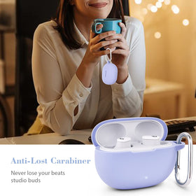 AIRSPO lilac open with spare gel pad and earbuds visible