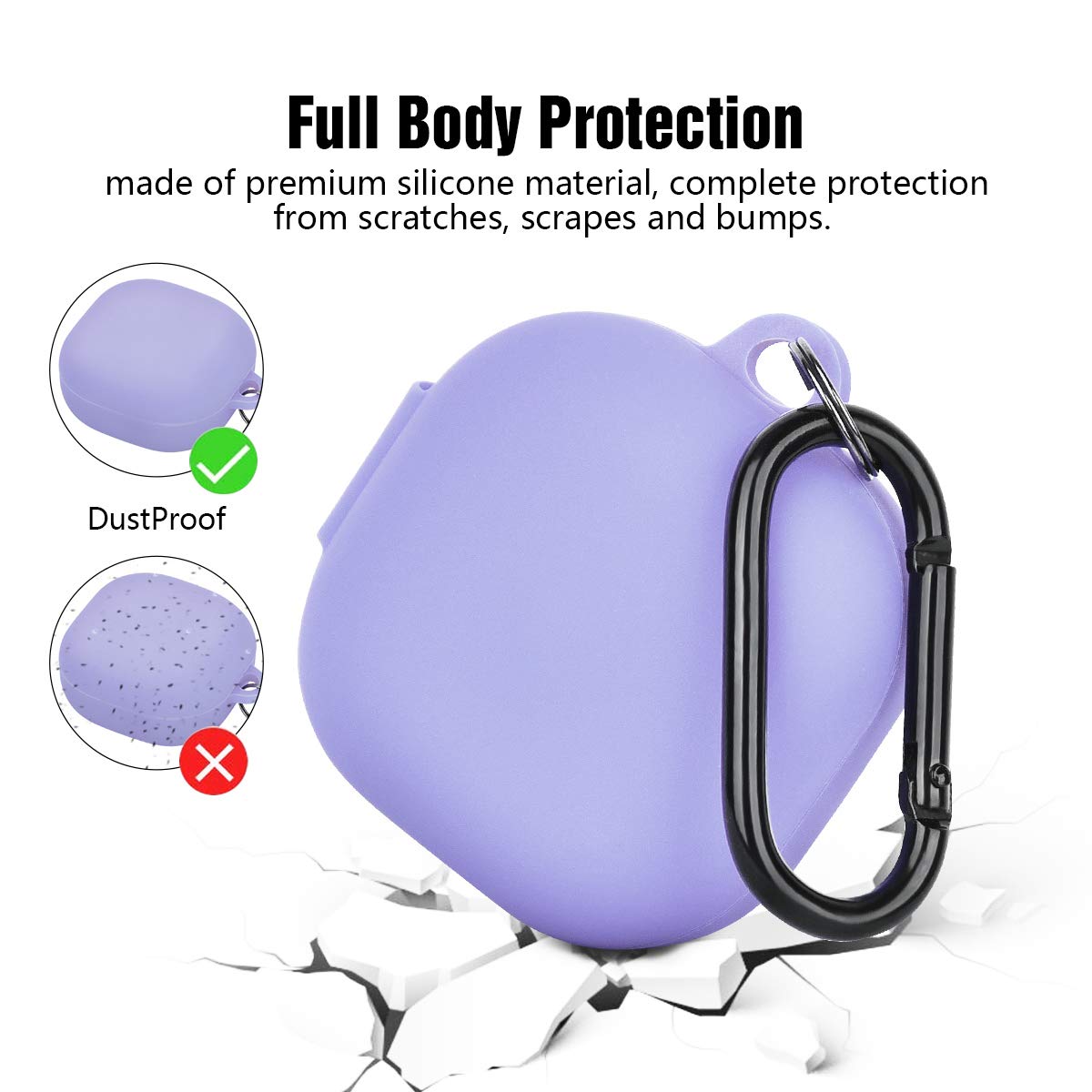 AIRSPO silicone case with carabiner for Galaxy Buds 2 Pro, side view, convenient attachment