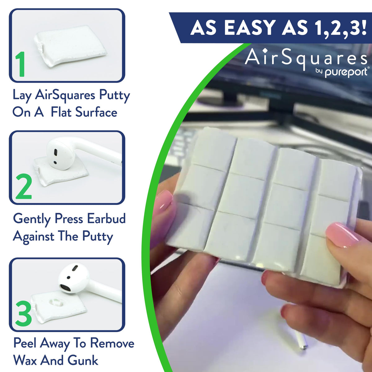 AirPods charging case cleaned with AirSquares to help keep contacts clean.